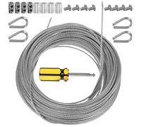UKCOCO Kit Câble Métallique 20 M en Acier Inoxydable 304, Cosse à Coudre et Tendeur pour Rideaux, Guirlandes Lumineuses et Clôtures de Jardin Extérieur, Ensemble Multifonctionnel Solide