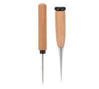 UKCOCO Kit de 2 Alènes en Acier Inoxydable et Bois pour Cuir Marron, Outil Léger à Poignée Ergonomique pour Réparation de Paquet et Couture Cuir Maison