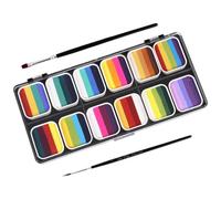 UKCOCO Kit de Peinture Corporelle pour Adultes et Garçon et Filles, Palette de 12 Couleurs Dégradées, Peinture Visage et Corps à Base D’eau, Lavable, Mate et Nacrée, avec 2 Pinceaux