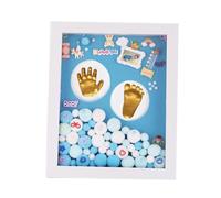 UKCOCO Kit Empreinte Bébé Garçon Moyen Format Bleu Cadre Photo Souvenir Pâte à Modeler Non Toxique Présent Naissance pour Baptême et Shower Boîte à Souvenirs pour Empreintes Mains et