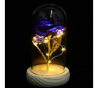 UKCOCO Lampe de Table Romantique avec Rose Éternelle sous Dôme en Verre, Éclairage LED à Faible Consommation et Longue Durée, Design Bleu en Verre, Bois et Plastique