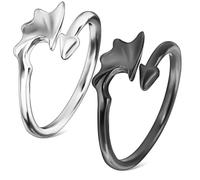 UKCOCO Lot de 2 Bagues pour Couples en Alliage Ajustables, Anneaux Ouverts Ange Argenté et Diable Noir, Bijoux pour Femmes, Anneaux de Déclaration, Présent Original pour Amoureux