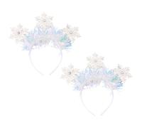 UKCOCO Lot de 2 Bandeaux Festifs de Noël à Paillettes Blancs Flocons de Neige, Serrage-têtes Légers et Décoratifs pour Fête, Spectacle et Coiffure de Noël, Accessoires Cheveux pour