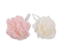 UKCOCO Lot de 2 Boules Exfoliantes Bain Grosse Taille en Filet Doux Blanc et Rose Loofahs de Bain pour Gommage pour Peau Nettoyante et Exfoliante Couleur Aléatoire