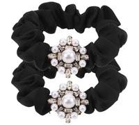 UKCOCO Lot de 2 Élastiques Noirs Perles et Strass Accessoires pour Cheveux Épais et Bouclés Pour Queue de Cheval et Fêtes Bandeaux Bijoux en Tissu Doux et Résistant