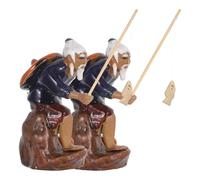 UKCOCO Lot De 2 Figurines De Pêcheur Miniatures : Ornement Feng Shui, Modèles De Pêche en Céramique, Accessoires De Jardin Zen Asiatique pour Décoration De Terrarium De Plantes en Pot