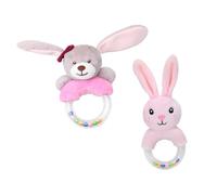 UKCOCO Lot De 2 Hochets Peluche Animaux Pour Bébé, Taille Moyenne, Anneau à Main, Doux Et Mordible, Jouet D’éveil Sensoriel, Pour Motricité Fine Et Stimulation Auditive, Usage Quotidien Bébé