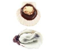 UKCOCO Lot de 2 Modèles Réalistes D'huîtres Fraîches et Coquilles Saint- en PVC Souple aux Couleurs Vives, Accessoires Photo Décoratifs pour Vitrines, Jouets Cuisine pour Jeux