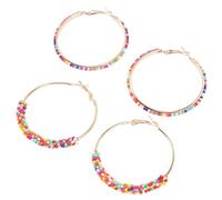 UKCOCO Lot de 2 Paires de Boucles D’oreilles Créoles Perlées Colorées en Alliage Doré Fait Main, Style Bohème, pour Femmes et Filles, Accessoire D’été Plage et Mariage, Diamètre Moyen