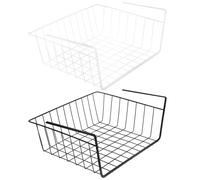 UKCOCO Lot de 2 Paniers sous Étagère en Fer sans Perçage, Tiroir de Rangement la Cuisine Multifonction, Petite Taille, Couleurs Noir et Blanc, Support Suspendu pour Optimiser Placard