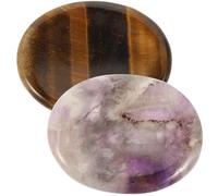 UKCOCO Lot de 2 Pierres à Pouce Naturelles en Améthyste et Œil de Tigre, Mini Pierres de Massage Décoratives pour Se Détendre et Apaiser Les Doigts, Accessoire Portable pour Relaxation