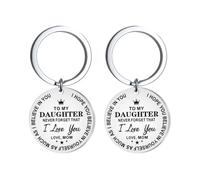 UKCOCO Lot de 2 Porte-clés en Acier Inoxydable Ornements Créatifs « à Ma Fille », Détenteurs de Clés Ronds Résistants à L’usure la Décoloration, Présent D’anniversaire pour Paquet