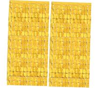 UKCOCO Lot de 2 Rideaux à Franges Métallisés Dorées Carrées 1X2 M Décorations Scintillantes pour Portes Fonds de Scène et Fêtes D’Anniversaire Mariage et Soirées Festives