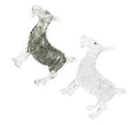 UKCOCO Lot de 2 Statuettes de Chèvres Décoratives en Puzzle 3D Imitation Cristal Modèle Gris et Transparent Ornement de Bureau Artistique et Figurine de Chèvre Originale