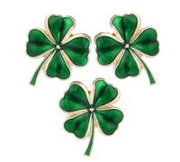 UKCOCO Lot de 3 Broches Trèfle à Quatre Feuilles Vert Émail, Épingles à Revers Légères en Alliage, Accessoires Bijoux pour Femme, Pin’s Robe Chance Saint-patrick Élégants