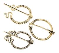 UKCOCO Lot de 3 Broches Vintage à Fermoir pour Manteau et Cape, en Alliage Bronze Antique, Motifs Spirale, Serpent et Tressé, Accessoires Médiévaux pour Vêtements et Costumes Féminins,