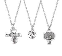 UKCOCO Lot de 3 Colliers de Basket-Ball Pendentifs Basket Panier et « J’aime le Basket » en Alliage Argenté Chaîne Délicate pour Couples Hommes et Femmes Présent Sportif pour Amateurs