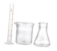 UKCOCO Lot De 3 Instruments De Laboratoire En Verre Bécher 50 Ml Échelle, Flacon Triangulaire 50 Ml Transparent, Cylindre Gradué 10 Ml Pour Mesures Précises En Laboratoire Et Expériences Scientifiques