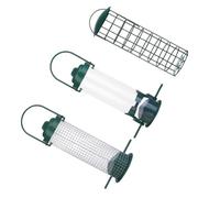 UKCOCO Lot de 3 Mangeoires Mangeoires à Oiseaux Suspendues pour Balcon Plastique Vert Filet et Support du Jardin Outil de Nourrissage Extérieur
