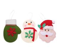 UKCOCO Lot de 3 Pendentifs Suspendus Faits Main en Feutre Non Tissé pour Décoration de Fête de Noël Motifs Père Noël Bonhomme de Neige et Moufles Vert Accessoires Légers pour Sapin et