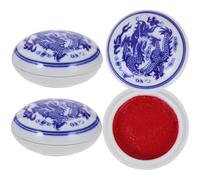 UKCOCO Lot de 3 Tampons Encreurs Chinois en Pâte d'encre Rouge, Diamètre 6 Cm, Boîte en Céramique Décorative Motifs Dragon et Fleurs, Encreur de Calligraphie pour Étudiants et Peinture