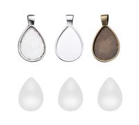 UKCOCO Lot de 36 Pendentifs Plateau en Alliage Goutte d'Eau Verre 17X25Mm Couleurs Argenté Antique Bronze Antique et Argenté Brillant Accessoires DIY pour Création Bijoux Artisanaux