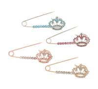 UKCOCO Lot de 4 Broches Épingle à Couronne en Alliage pour Vêtements Féminins, Décorations Châle et Paquet, Couleurs Or, Rose Doré, Bleu Lac et Rose, Accessoires Mode pour Thanksgiving