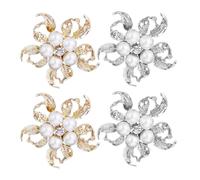 UKCOCO Lot de 4 Broches Fleurs en Alliage Perles et Strass, Bijoux Fantaisie Femme, 2 Dorées 2 Argentées, Accessoire Élégant pour Banquet et Tenue Décontractée, Épingle à Perles Raffinée