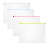 UKCOCO Lot de 4 Pochettes à Documents en Plastique Transparent A4, Organiseurs de Fichiers Pratiques, Grosse Capacité, Fermeture Sécurisée, Couleurs Pastel pour Bureau et Classement