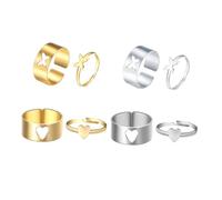 UKCOCO Lot De 4 Set De Paires De Bagues De Couple Et Cœur En Alliage Créatif, Style Aléatoire, Bijoux De Main Unisexes Pour Usage Quotidien Et Fêtes, Tailles Variées