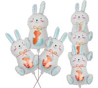 UKCOCO Lot de 6 Ballons Lapins de Pâques en Aluminium 3 Ballons Lapin Tenant un Œuf et Tenant une Carotte Décoration Festive pour Fête D'anniversaire et Photomaton Couleurs Vives