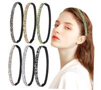 UKCOCO Lot De 6 Bandeaux Fins Élastiques à Strass Pour Femmes, Légers Et Confortables, Bandeaux Scintillants Décoratifs Pour Coiffes De Mariage, Fêtes Et Usage Quotidien