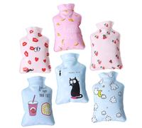 UKCOCO Lot de 6 Bouillottes Chauffantes Miniatures en PVC Petites Bouillottes Réutilisables Décoratives Motifs Cartoon Lèvres Rouges Banane Fraise Tasse Nuage Chat pour Soulager Crampes
