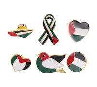 UKCOCO Lot de 6 Broches Drapeau Palestine en Alliage Solide - Insignes Cœur Rond Oiseau et Ruban Doré - Accessoires Polyvalents pour Chemises Paquet à Dos Chapeaux et Tenues -