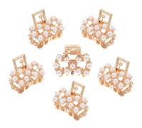 UKCOCO Lot de 6 Mini Pinces à Cheveux Flower Claw Clip en Alliage Fausses Perles Blanches, Décoratives et Fermement Maintenues, Maquillage Lavage Visage