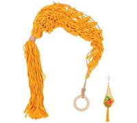 UKCOCO Macramé pour Fruits et Légumes Filet de Rangement Coton Tressé avec Franges Panier Mural Décoratif Jaune pour Cuisine et Balcon Support Aéré pour Conserver Oignons et Pommes de