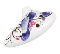 UKCOCO Ocarina à Longue Bouche en Céramique Bleu et Blanc, 6 Trous Tonalité Alto en Do, Instrument Musical Folklorique Compact pour Débutants et Adultes, Motifs Floraux Traditionnels,