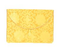 UKCOCO Organisateur Soie Brocart Multifonctionnel avec Nœud pour Documents Écrits Bouddhistes et Cartes de Pochette Soie Chinoise Jaune Fleurs Riches