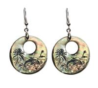 UKCOCO Paire de Boucles D’oreilles Pendantes en Coquille D’ormeau Ronde, Alliage Léger, Pendentif Coquillage Naturel, Bijoux pour Femme et Fille, Accessoire Mode pour Occasions