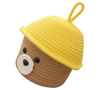 UKCOCO Panier de Rangement Multifonctionnel en Corde de Coton Couvercle Panier Décoratif D’Ours Cartoon pour Table et Maison Taille Moyenne Couleurs Rouge et Jaune Choix