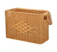 UKCOCO Panier de Rangement Style Rustique Tissé la Main Étroit et Haut avec Couvercle en Rotin Imitation Polyvalent et Portable pour Bureau ou Placard