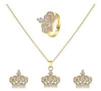 UKCOCO Parure de Bijoux Mariage Couronne en Alliage Or Cristaux, Travail Fin et Toucher Confortable, Ensemble Élégant 3 Pièces pour Femme Cérémonie