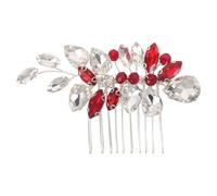 UKCOCO Peigne à Cheveux de Mariée en Strass Rouge, Accessoire de Coiffure pour Mariage et Banquet, Coiffe Latérale Élégante pour Chignon, Maintien Stable, Bijou Lumineux pour Femmes et