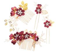 UKCOCO Peigne à Cheveux Fleuri Rouge Vif 4 Pièces Épingle à Cheveux Mariage Accessoire Coiffure Mariée pour Robe de Mariée Décoration de Fleur Élégante pour Mariage et Séance Photo