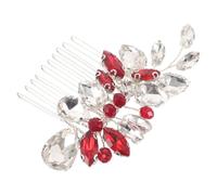 UKCOCO Peigne Latéral pour Cheveux de Mariée en Strass Rouge, Accessoire Postiche Élégant pour Coiffure de Mariage, Ornement Cristal Vif pour Chignon, Bijou Cheveux Cérémonie, Maintien