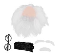 UKCOCO Perruque Blanche Scientifique avec Barbe et Sourcils Synthétiques pour Homme Adulte Coiffure Courte Réaliste Costume Halloween Cosplay Professeur Fou Confortable et Polyvalente