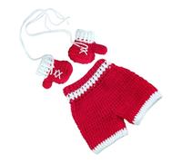UKCOCO Photo Tricoté Rouge Tenue Garçon Fille Créative avec Moufles et Pantalon Accessoires pour Séance Photo Naissance Garçon Fille