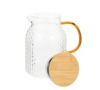 UKCOCO Pichet à Eau Froide 1,4l en Verre Martelé avec Couvercle Bambou et Acier Inoxydable, Carafe Solide sans Odeur Cuisine, Verseuse Résistante la Flamme, Usage Domestique