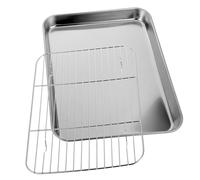 UKCOCO Plaque Inox Rectangulaire 26 X 20 X 2,5 Cm Grille Amovible, pour Cuisson et Refroidissement Cuisine Familiale