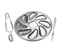 UKCOCO Plateau à Huîtres Acier Inoxydable avec Fourchette et Pince Plateau Multi-fonction pour Fruits de Mer Assiettes de Service Réutilisables pour Cuisine et Restaurant